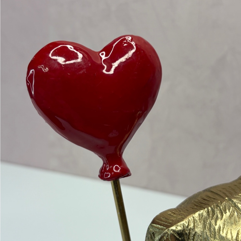 Gold Bear with Red Heart Balloon Figurine - Picture 13 of 13